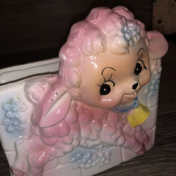 Vintage EO Brody Nursery Planter Pink Blue Big Eyes  Lamb Japan  Anthropomorphic - Picture 7 of 9